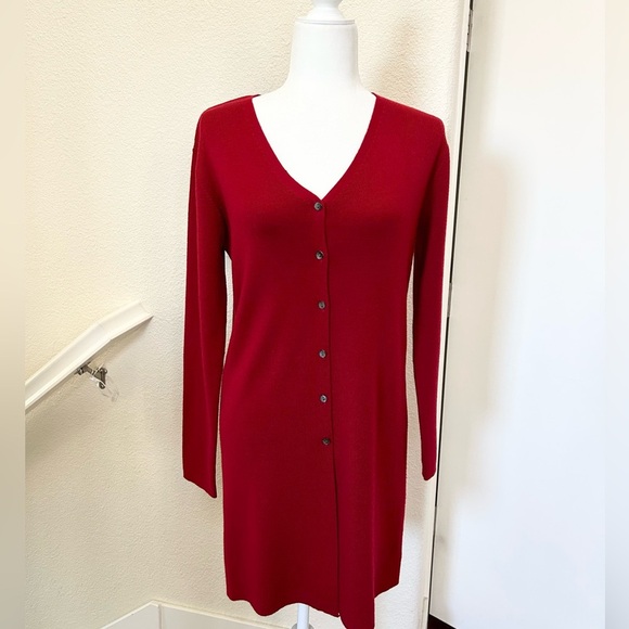 Eddie Bauer Sweaters - VTG 90s Eddie Bauer Womens M red Fine Italian Merino Wool Long Cardigan Sweater